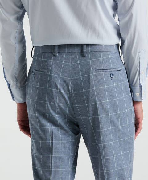 Slim Fit Windowpane Pattern Suit Pant (Blue) 