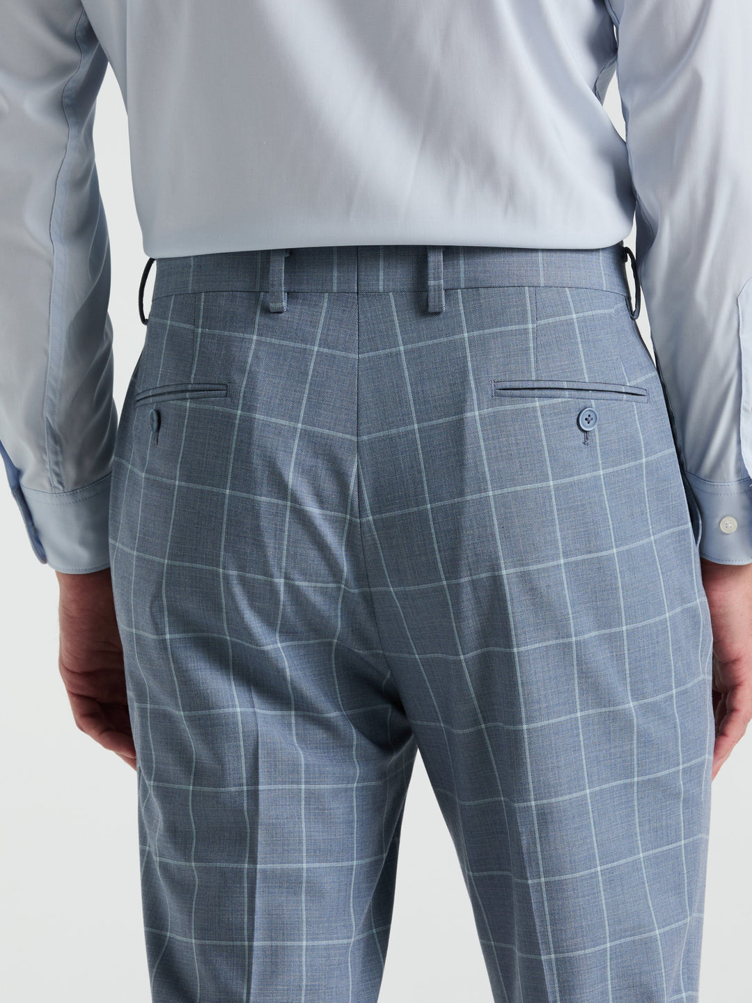 Slim Fit Windowpane Pattern Suit Pant (Blue) 