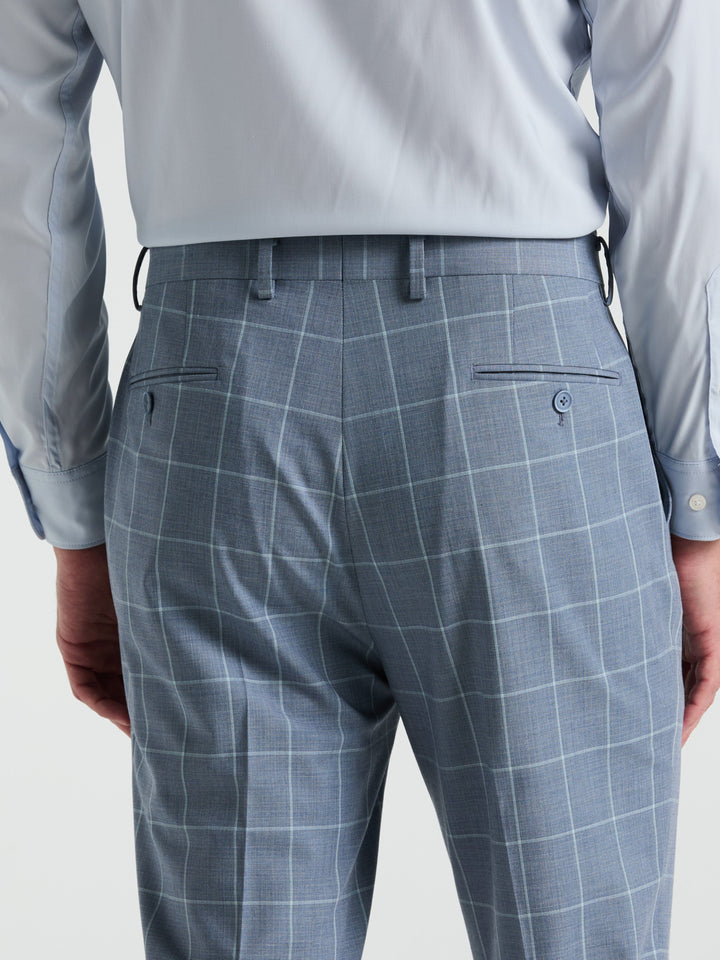 Slim Fit Windowpane Pattern Suit Pant (Blue) 