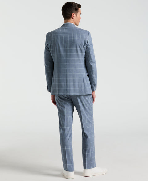 Slim Fit Windowpane Pattern Suit Pant (Blue) 