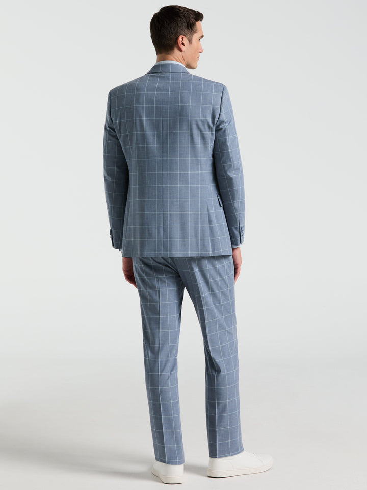 Slim Fit Windowpane Pattern Suit Pant (Blue) 