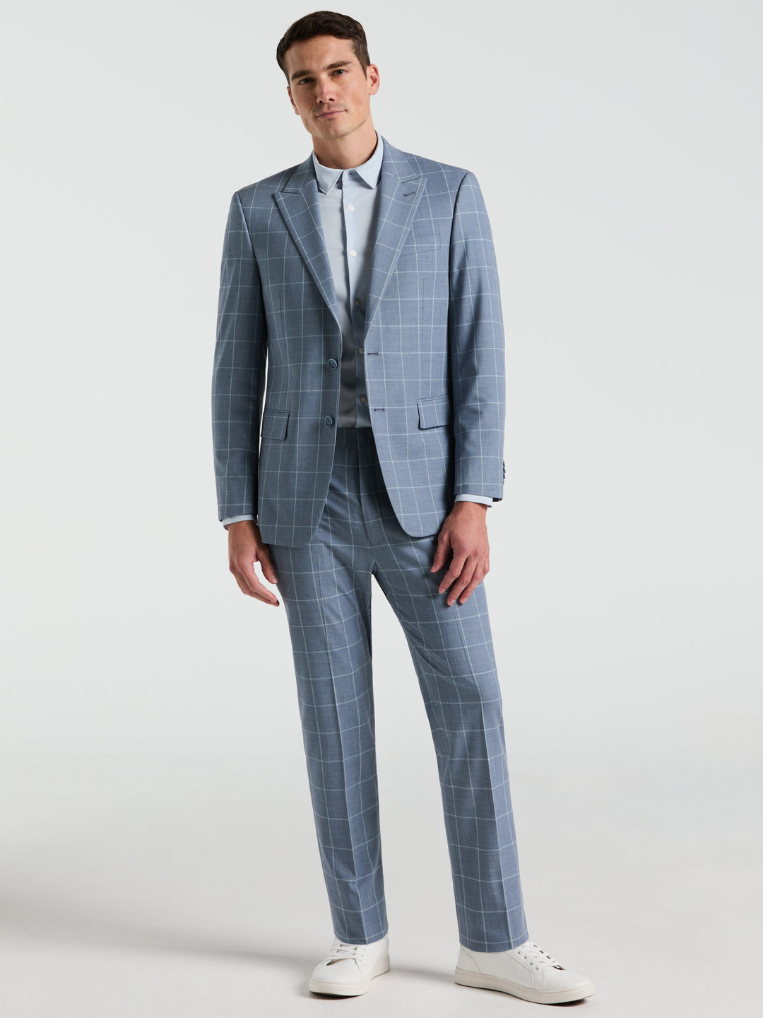 Slim Fit Windowpane Pattern Suit Pant (Blue) 