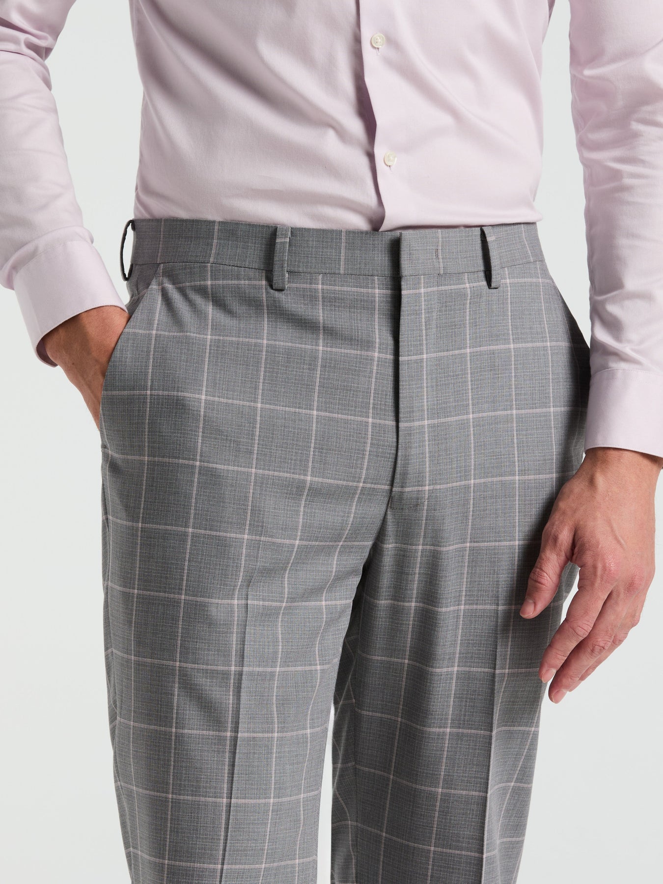 grey dress pants with white shirt Slim Fit Windowpane Pattern Suit Pant – Perry Ellis