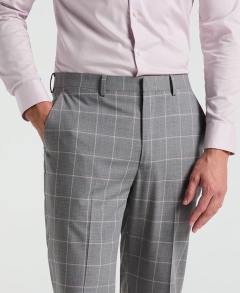 Slim Fit Windowpane Pattern Pant (Grey/Pink) 