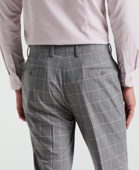Slim Fit Windowpane Pattern Pant (Grey/Pink) 