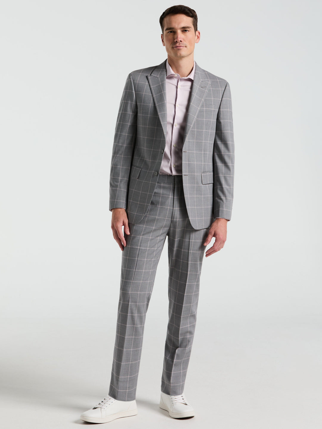 Slim Fit Windowpane Pattern Pant (Grey/Pink) 