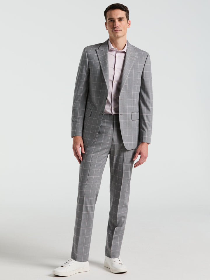 Slim Fit Windowpane Pattern Pant (Grey/Pink) 