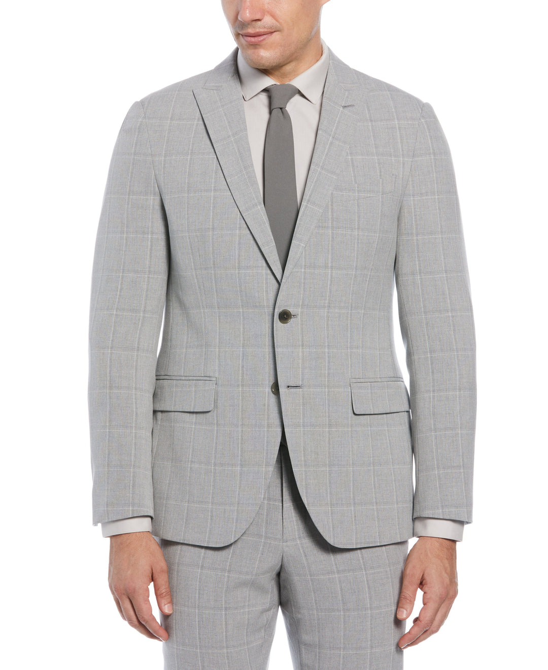 Slim Fit Windowpane Peak Lapel Suit Jacket (Charcoal) 