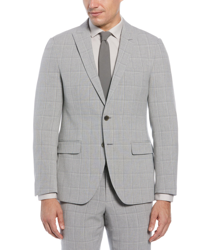 Slim Fit Windowpane Peak Lapel Suit Jacket (Charcoal) 