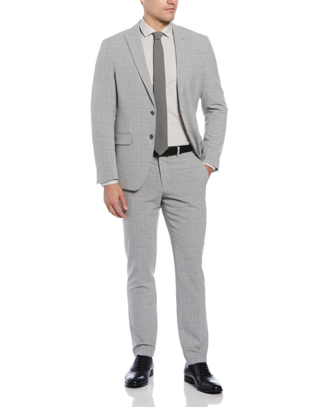 Slim Fit Windowpane Peak Lapel Suit Jacket (Charcoal) 