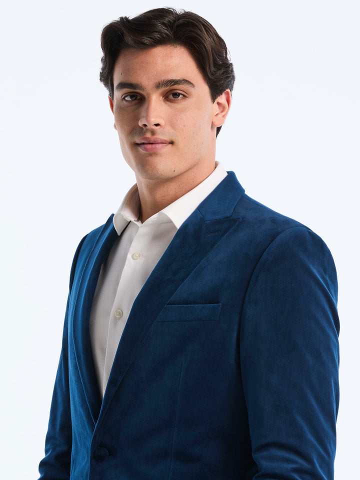 Slim Peak Lapel Velvet Jacket (Pageant Blue) 