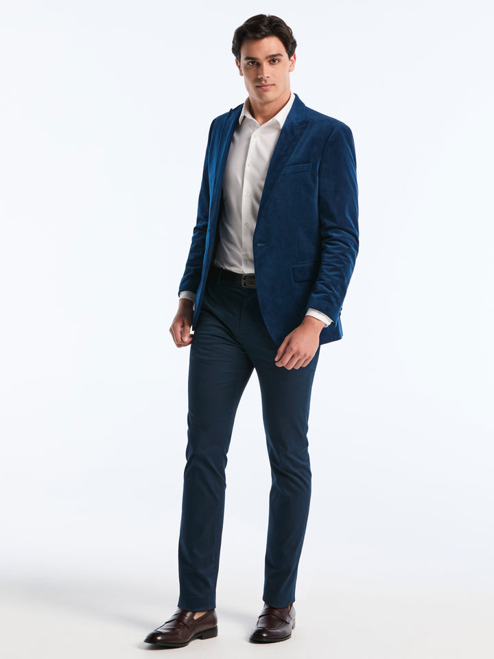 Slim Peak Lapel Velvet Jacket (Pageant Blue) 