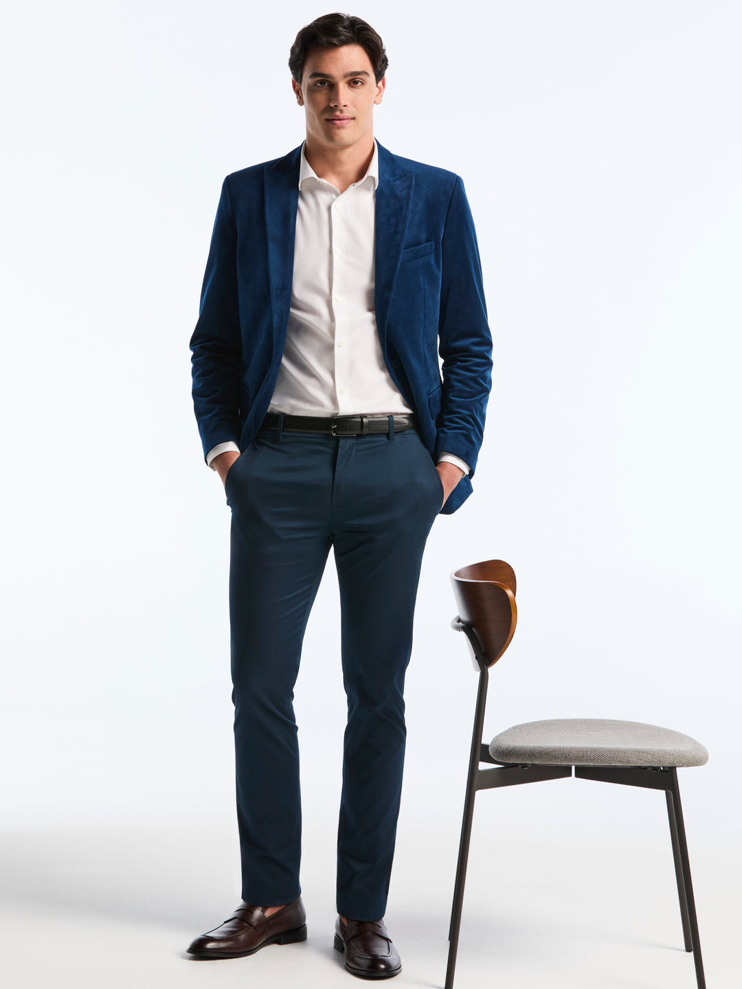 Slim Peak Lapel Velvet Jacket (Pageant Blue) 