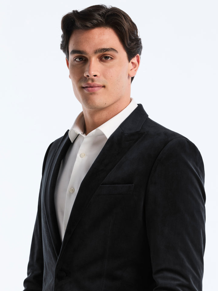 Slim Peak Lapel Velvet Jacket (Black) 