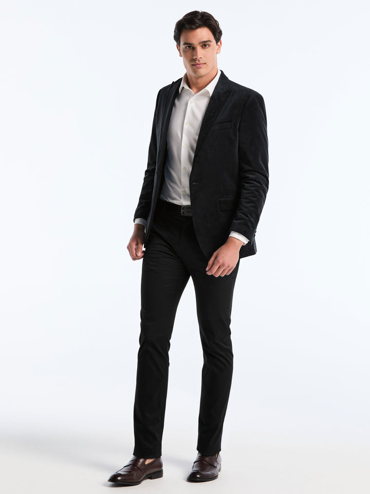 Slim Peak Lapel Velvet Jacket (Black) 