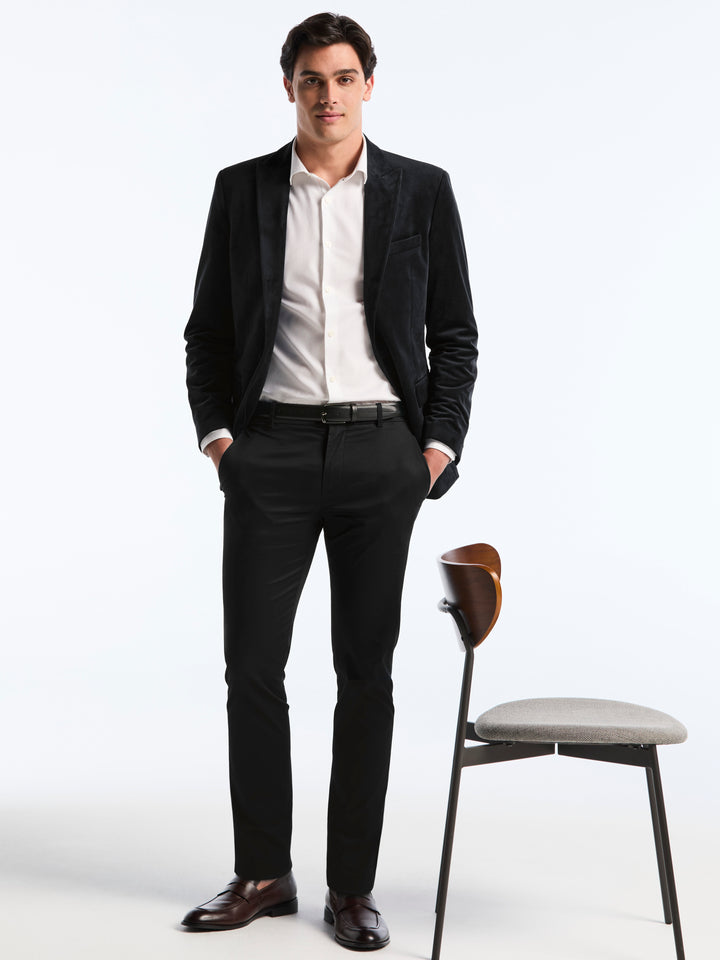 Slim Peak Lapel Velvet Jacket (Black) 