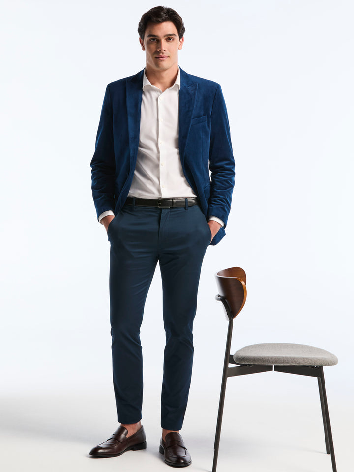Slim Peak Lapel Velvet Jacket (Pageant Blue) 