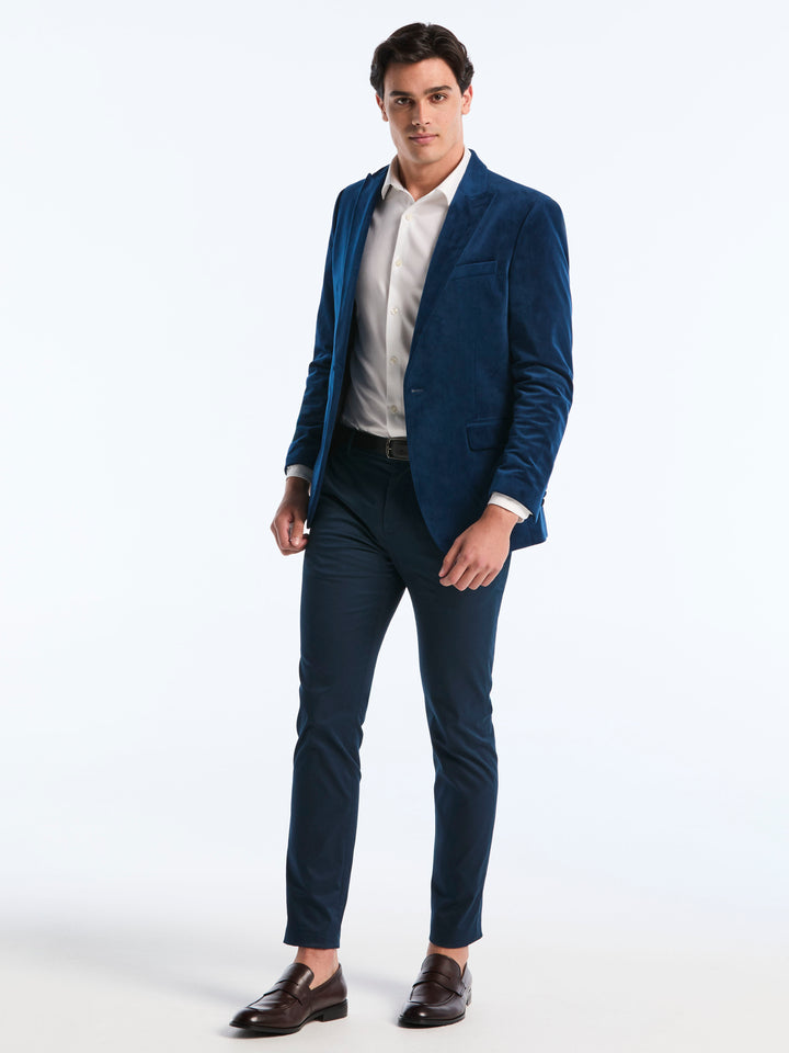 Slim Peak Lapel Velvet Jacket (Pageant Blue) 