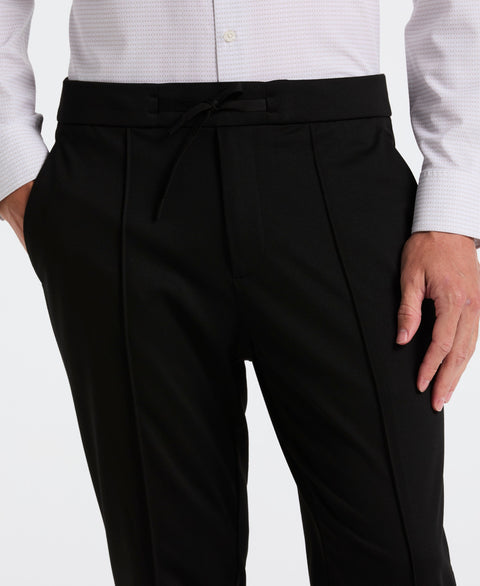 Slim Tapered Pintuck Pull-on Pants (Black) 