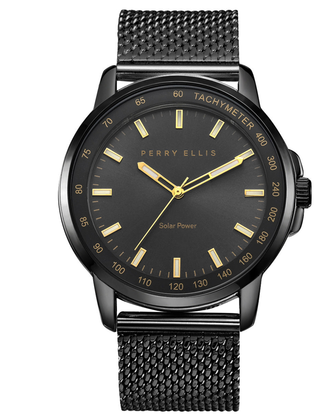 Solar Powered Stainless Steel Mesh Bracelet Watch (Gunmetal) 