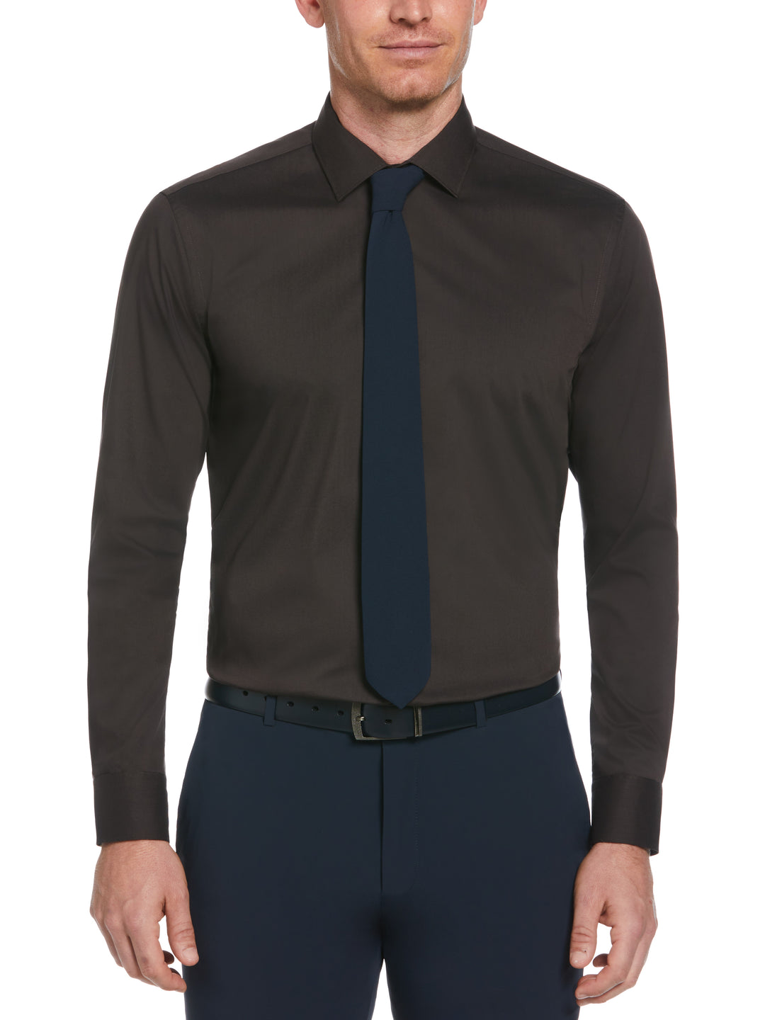 Brown Solid Dress Shirt (Brown) 