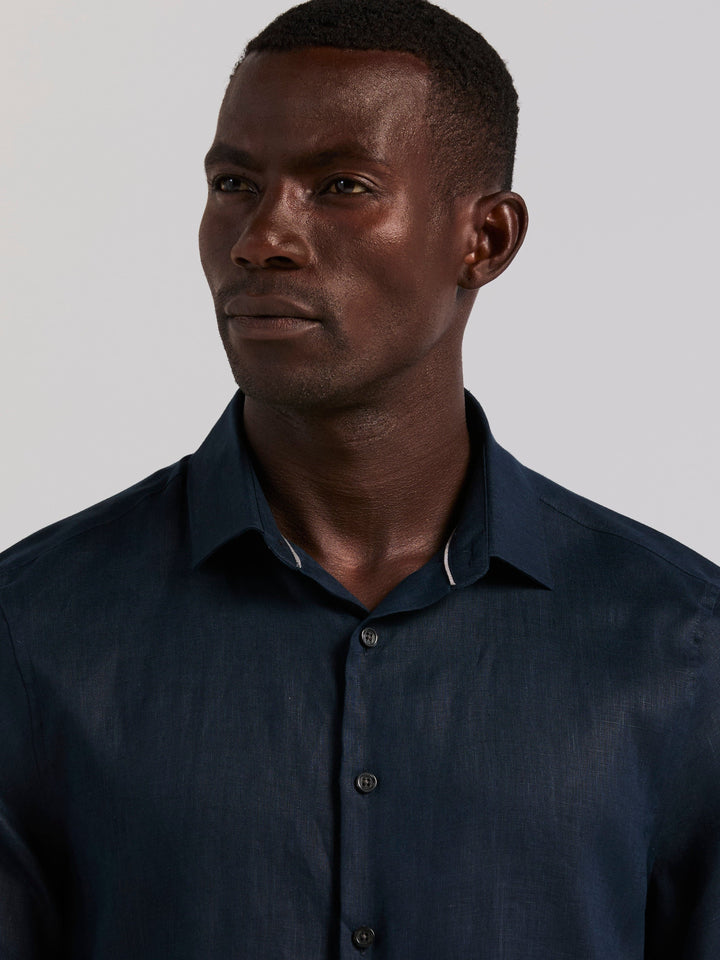 Solid Linen Shirt (Dark Sapphire)