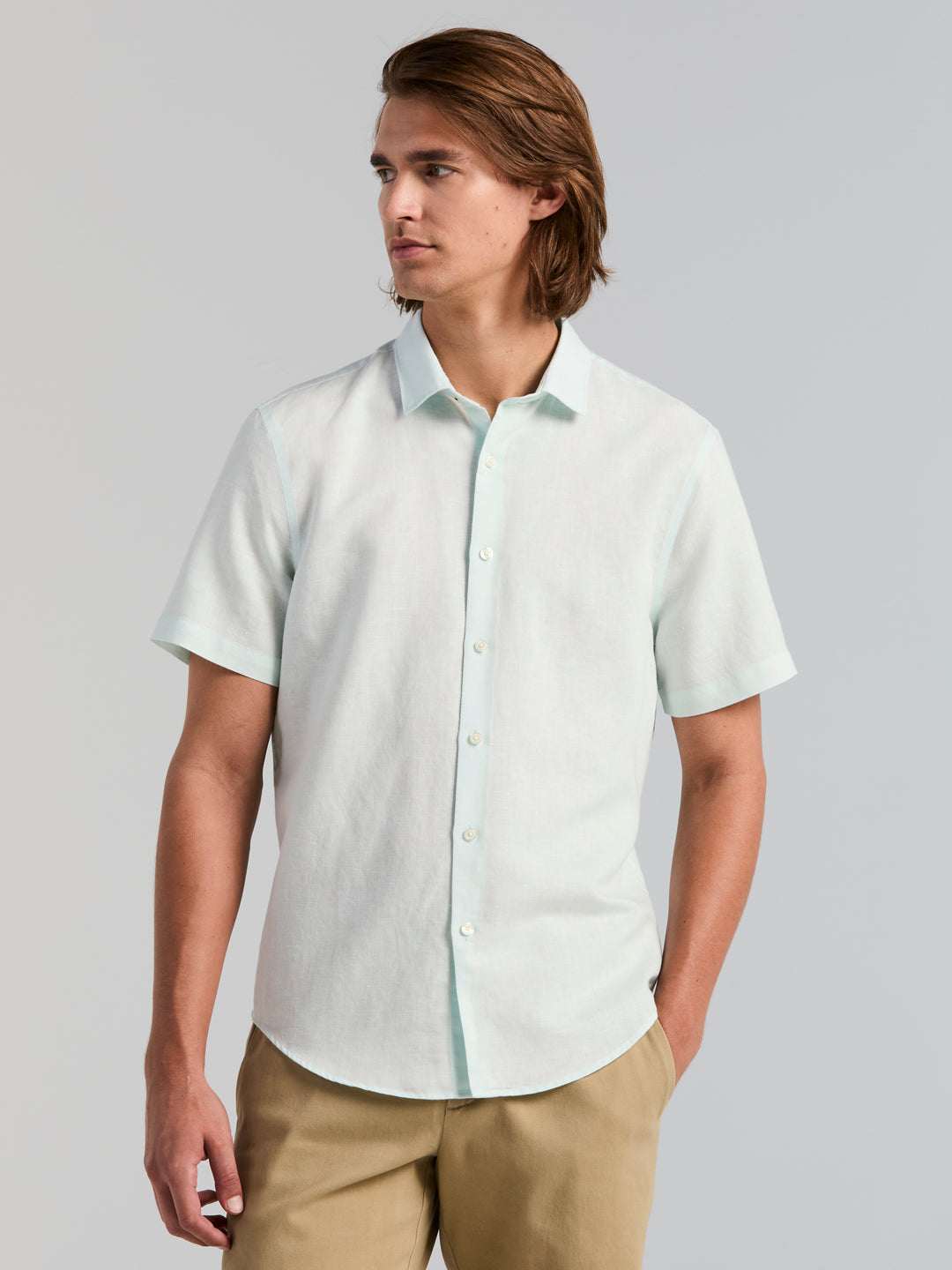 Linen Cotton Short Sleeve Shirt (Skylight) 