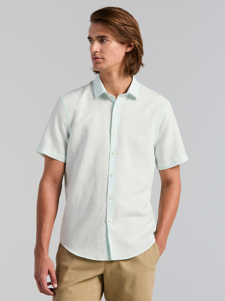 Linen Cotton Short Sleeve Shirt (Skylight) 
