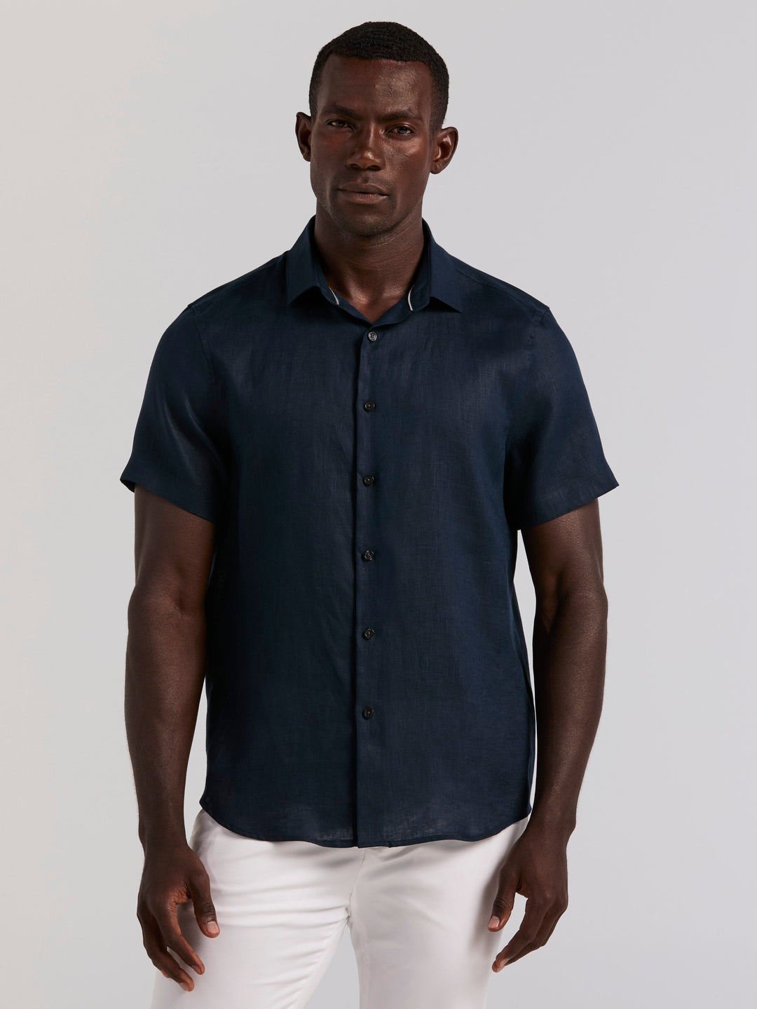 Solid Linen Blend Short Sleeve Shirt