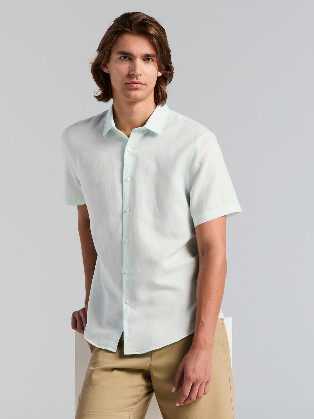 Linen Cotton Short Sleeve Shirt (Skylight) 