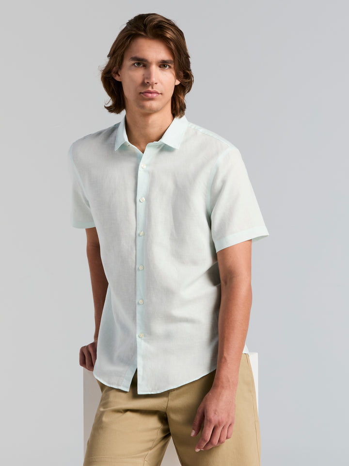 Linen Cotton Short Sleeve Shirt (Skylight) 