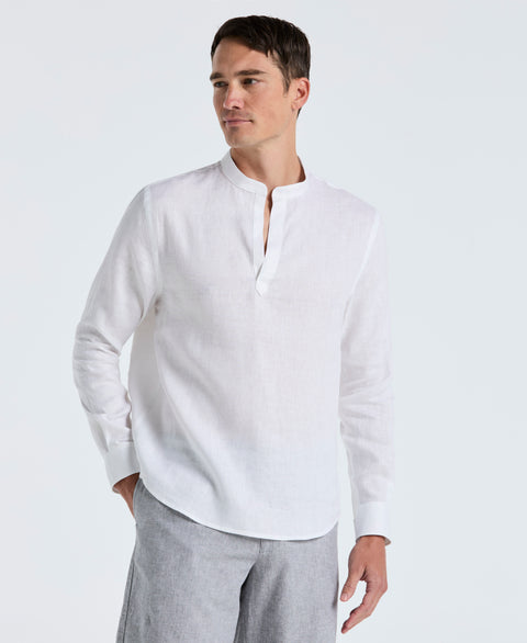 Solid Linen Popover Shirt (Bright White) 