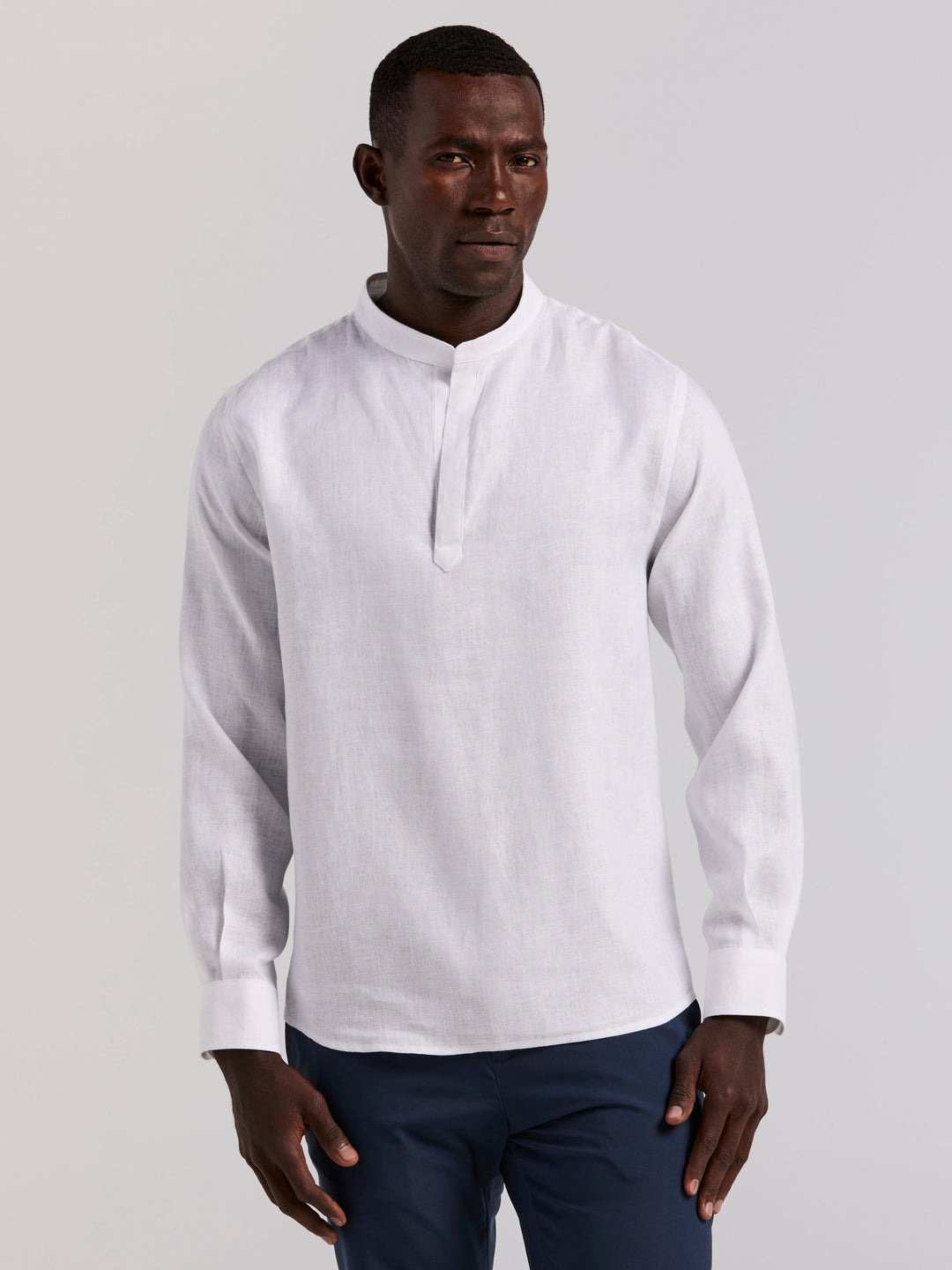 Solid Linen Popover Shirt (Bright White) 