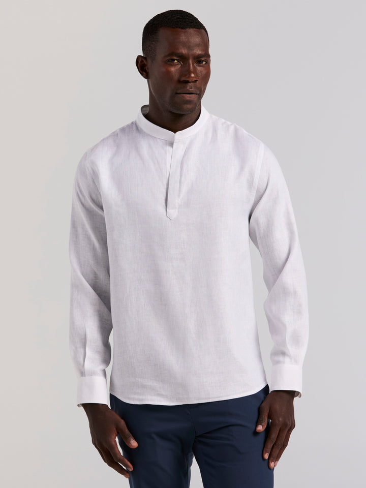 Solid Linen Popover Shirt (Bright White) 