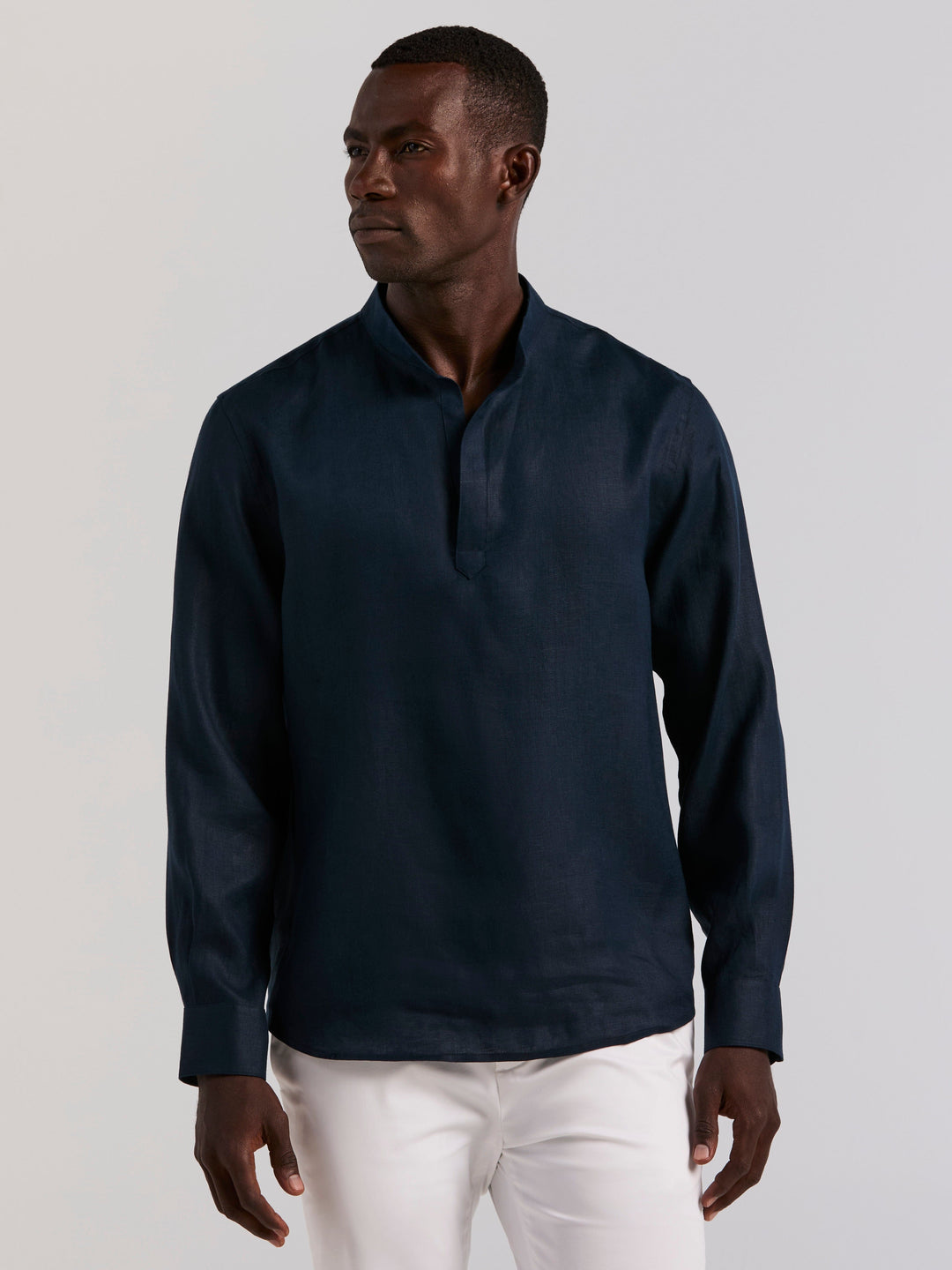 Solid Linen Popover Shirt (Dark Sapphire) 
