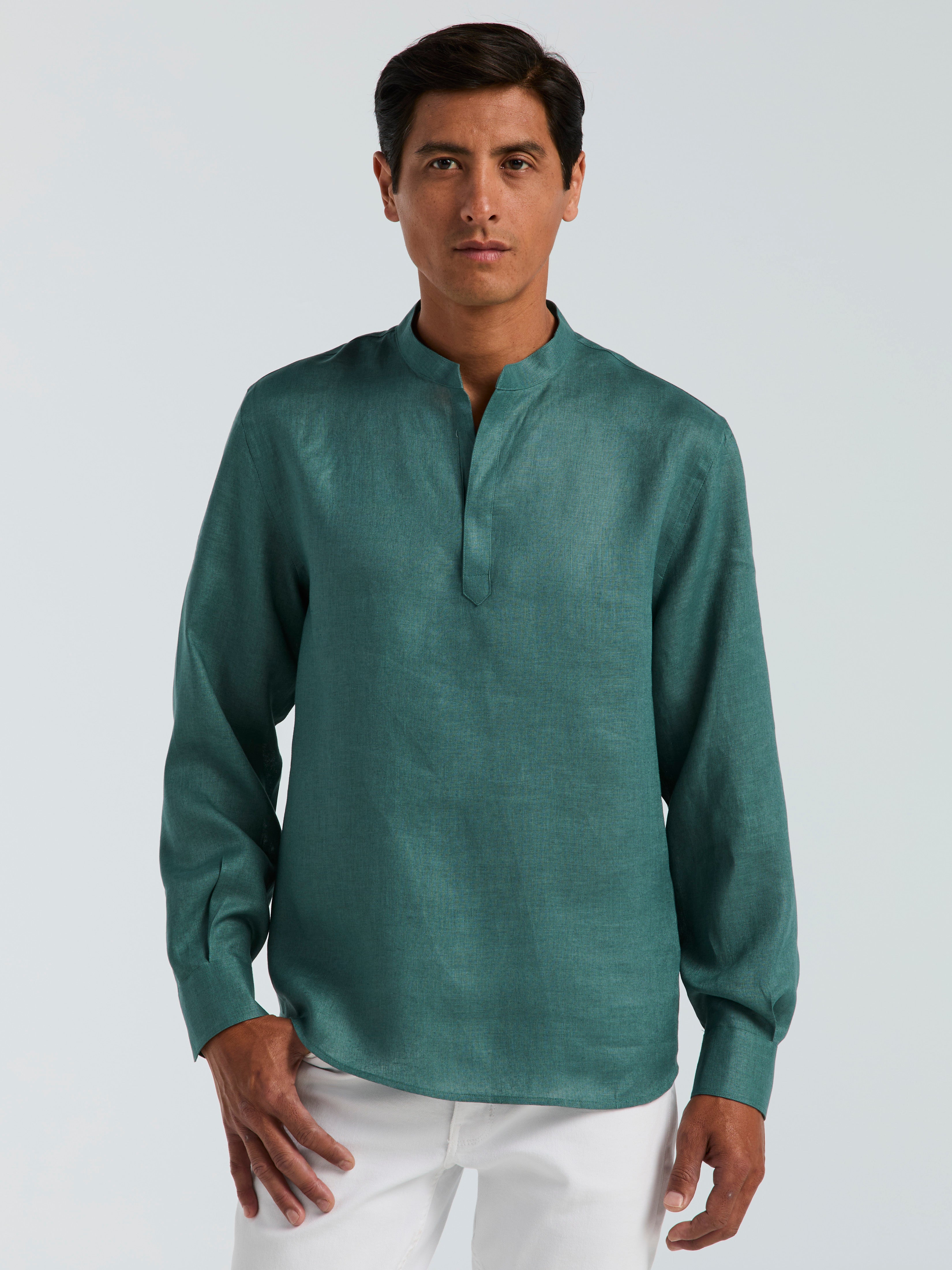 Solid Linen Popover Shirt – Perry Ellis