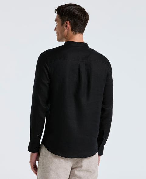 Solid Linen Popover Shirt (Black) 