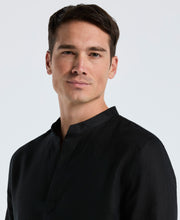 Solid Linen Popover Shirt (Black) 