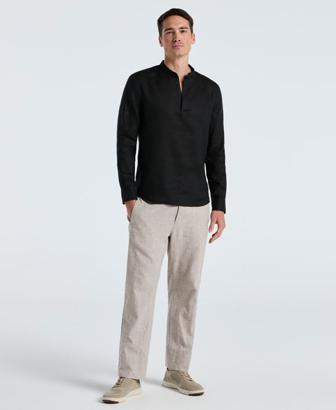Solid Linen Popover Shirt (Black) 
