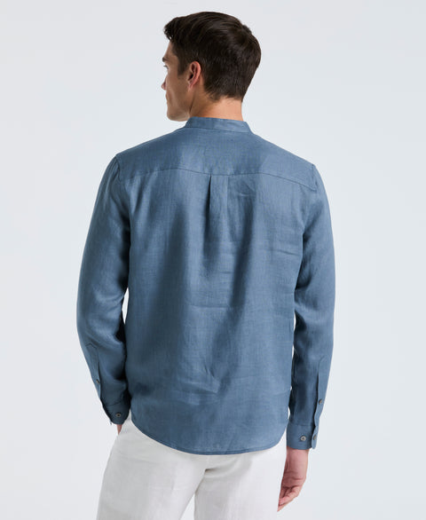 Solid Linen Popover Shirt (Blue Mirage) 