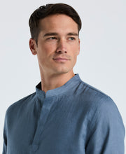 Solid Linen Popover Shirt (Blue Mirage) 