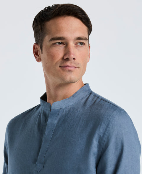 Solid Linen Popover Shirt (Blue Mirage) 