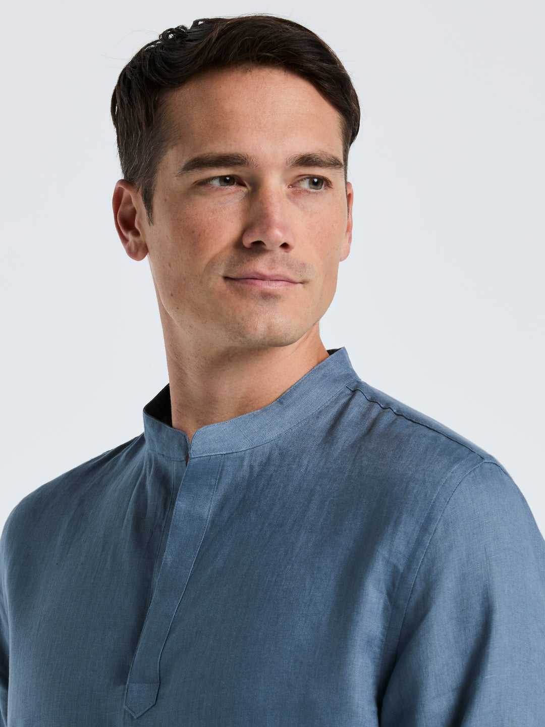 Solid Linen Popover Shirt (Blue Mirage) 