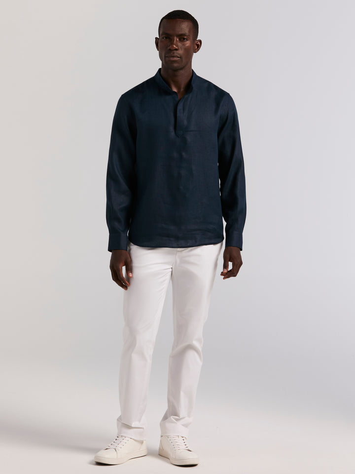 Solid Linen Popover Shirt (Dark Sapphire) 