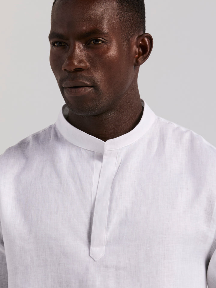 Solid Linen Popover Shirt (Bright White) 