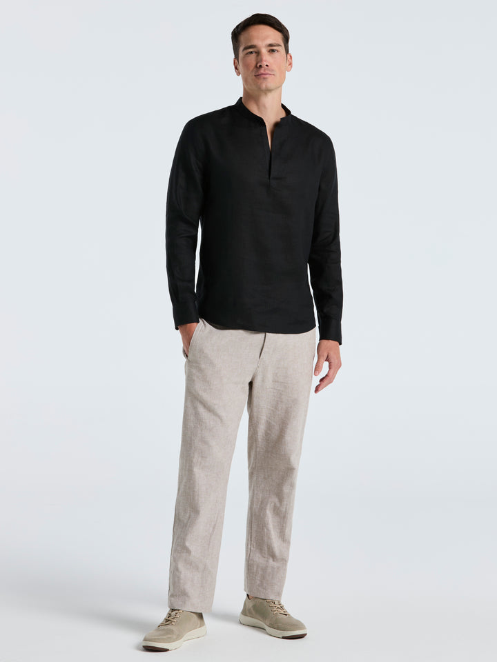 Solid Linen Popover Shirt (Black) 