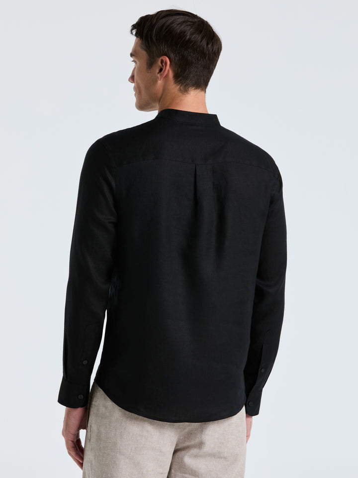 Solid Linen Popover Shirt (Black) 