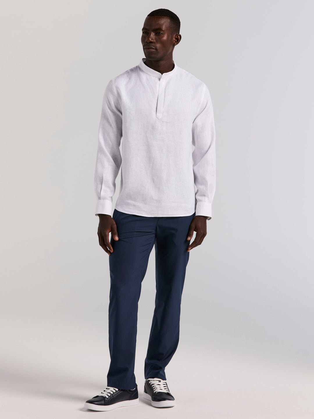 Solid Linen Popover Shirt (Bright White) 