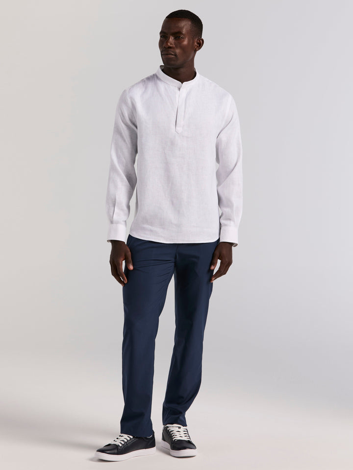 Solid Linen Popover Shirt (Bright White) 