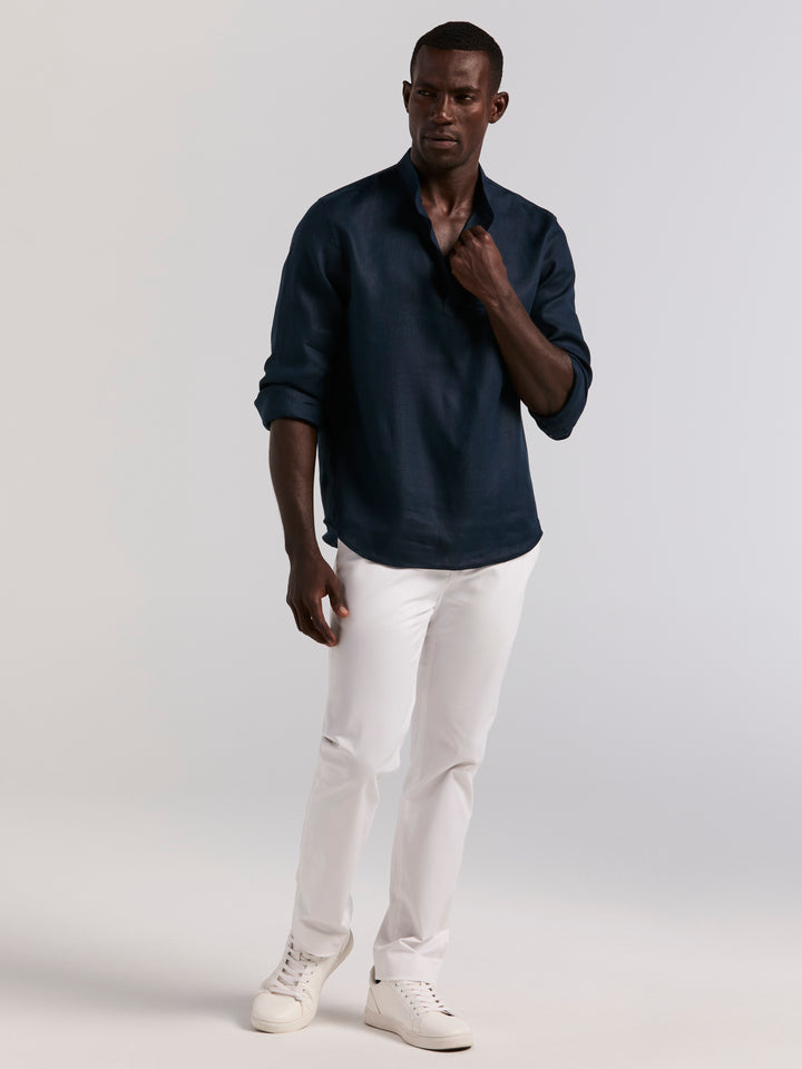 Solid Linen Popover Shirt (Dark Sapphire) 